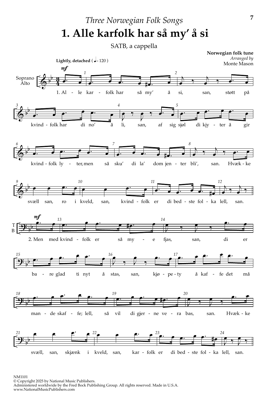 Download Monte Mason Alle Karfolk Har Sa My' a Si Sheet Music and learn how to play SATB Choir PDF digital score in minutes