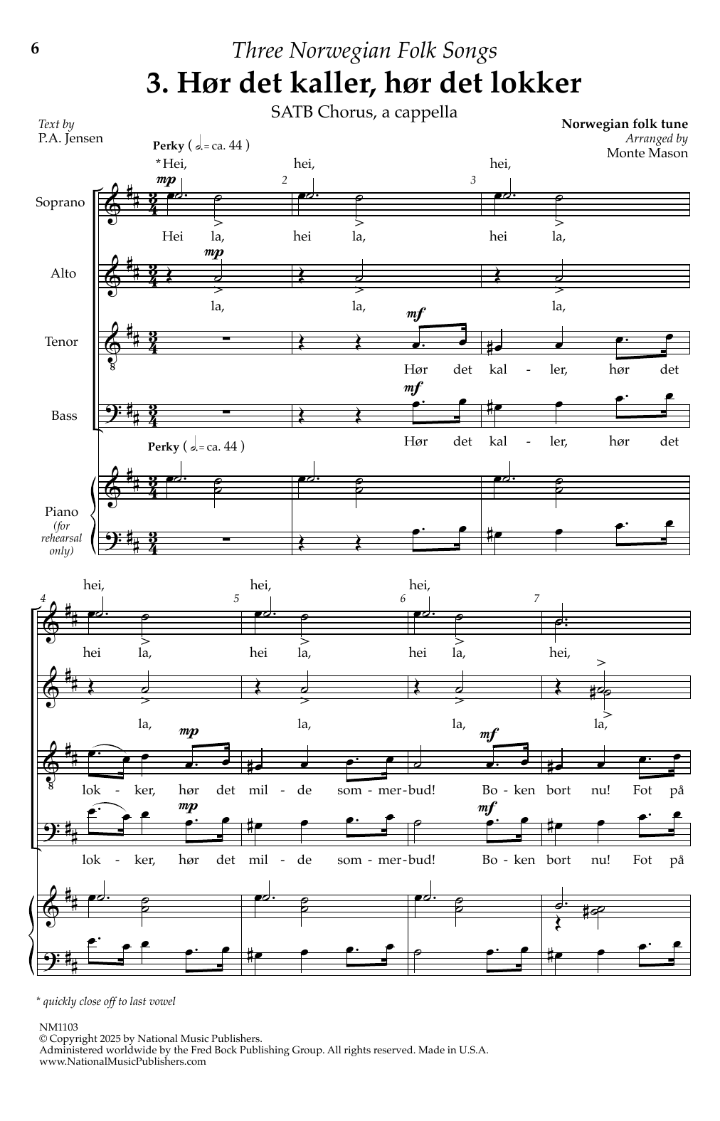 Download Monte Mason Hor det kaller, hor det lokker Sheet Music and learn how to play SATB Choir PDF digital score in minutes