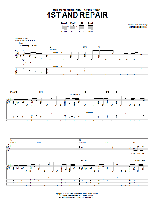 Download Monte Montgomery 1st And Repair Sheet Music and learn how to play Guitar Tab PDF digital score in minutes