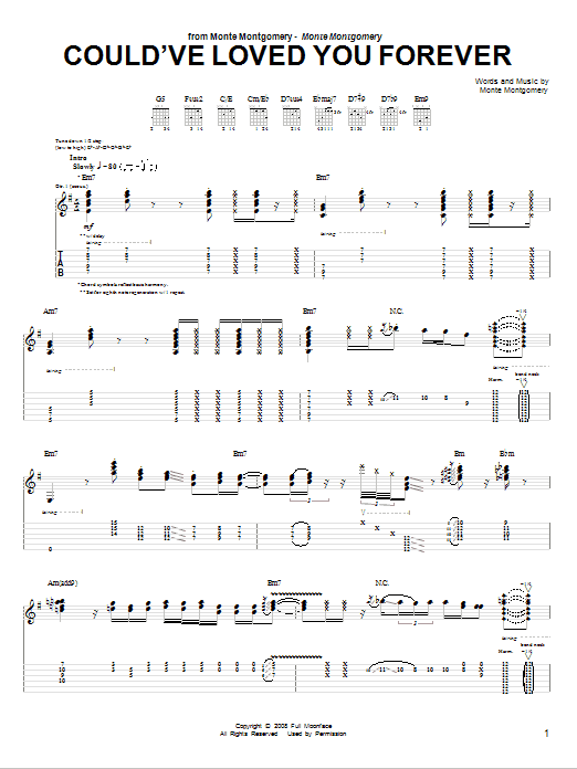 Download Monte Montgomery Could've Loved You Forever Sheet Music and learn how to play Guitar Tab PDF digital score in minutes