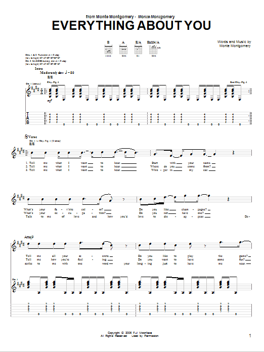 Download Monte Montgomery Everything About You Sheet Music and learn how to play Guitar Tab PDF digital score in minutes