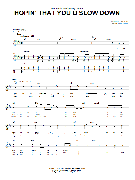 Download Monte Montgomery Hopin' That You'd Slow Down Sheet Music and learn how to play Guitar Tab PDF digital score in minutes