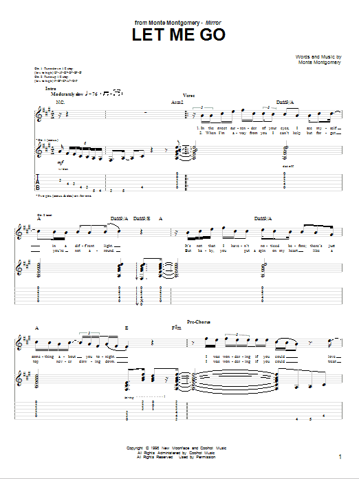 Download Monte Montgomery Let Me Go Sheet Music and learn how to play Guitar Tab PDF digital score in minutes