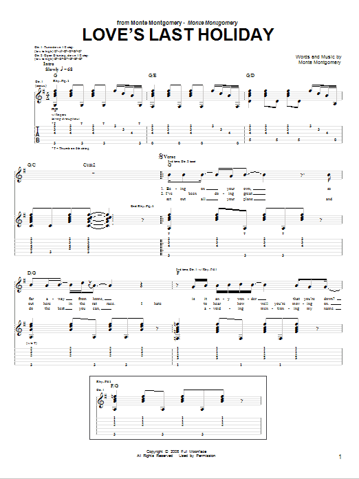 Download Monte Montgomery Love's Last Holiday Sheet Music and learn how to play Guitar Tab PDF digital score in minutes
