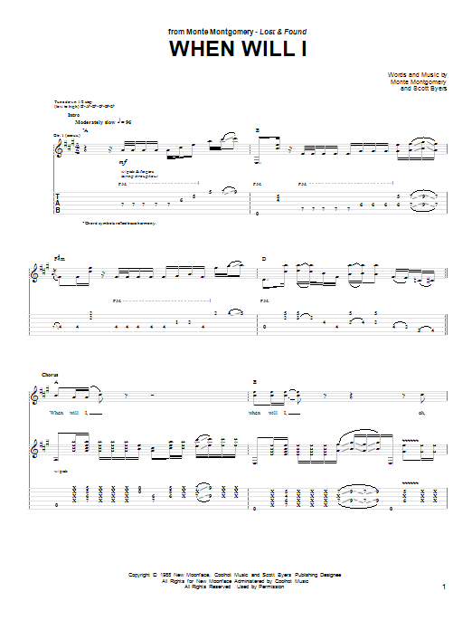 Download Monte Montgomery When Will I Sheet Music and learn how to play Guitar Tab PDF digital score in minutes