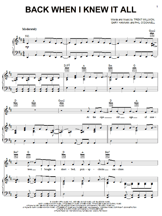 Download Montgomery Gentry Back When I Knew It All Sheet Music and learn how to play Piano, Vocal & Guitar (Right-Hand Melody) PDF digital score in minutes