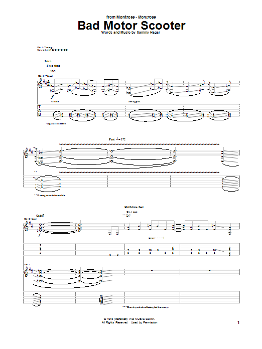 Download Montrose Bad Motor Scooter Sheet Music and learn how to play Guitar Tab PDF digital score in minutes