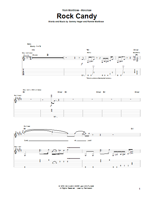 Download Montrose Rock Candy Sheet Music and learn how to play Guitar Tab PDF digital score in minutes