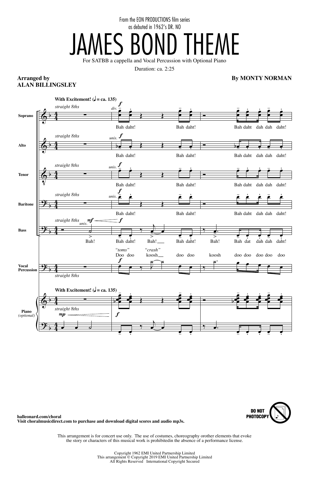 Download Monty Norman James Bond Theme (arr. Alan Billingsley) Sheet Music and learn how to play SATB Choir PDF digital score in minutes
