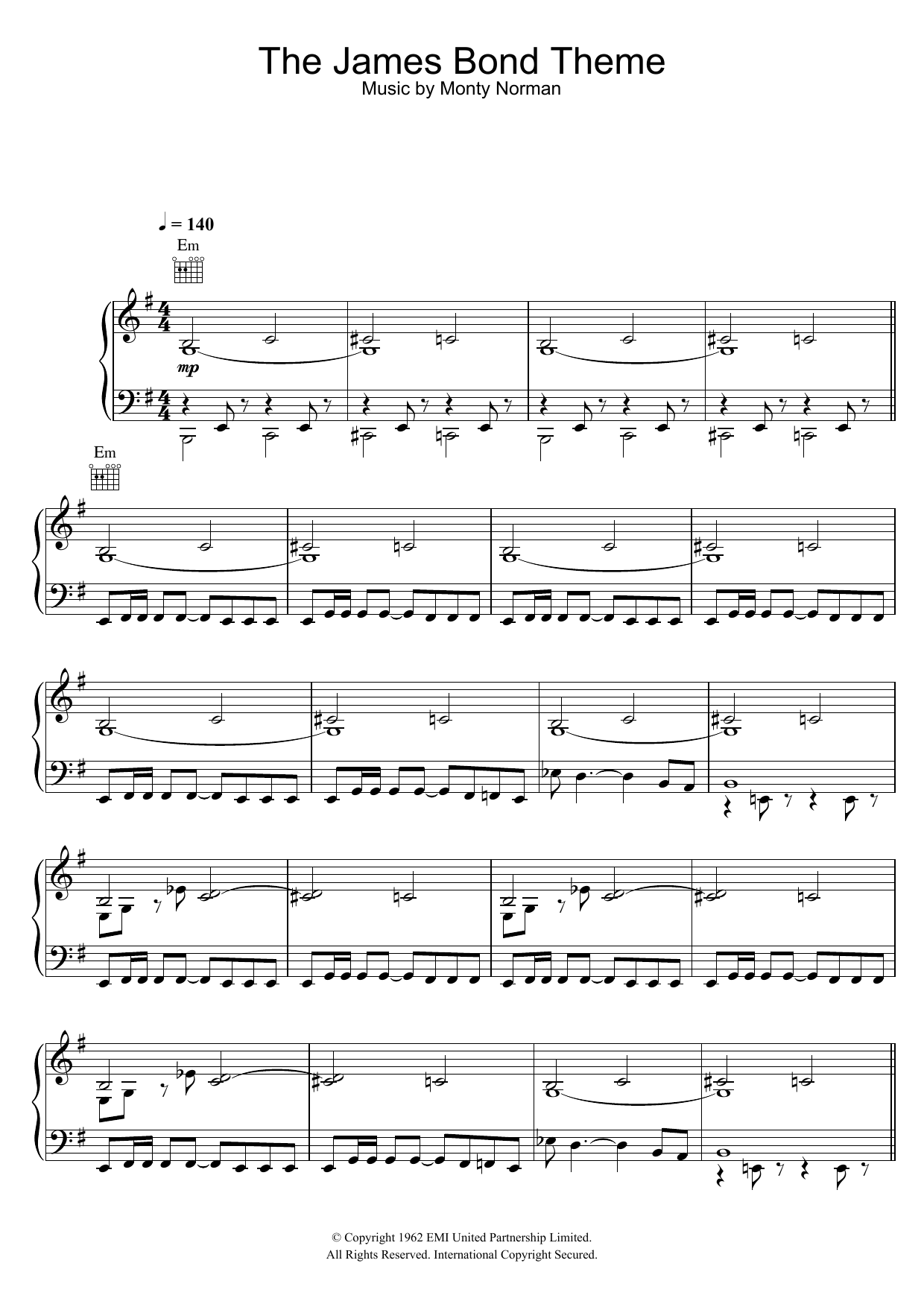 Download Monty Norman The James Bond Theme Sheet Music and learn how to play Easy Piano PDF digital score in minutes