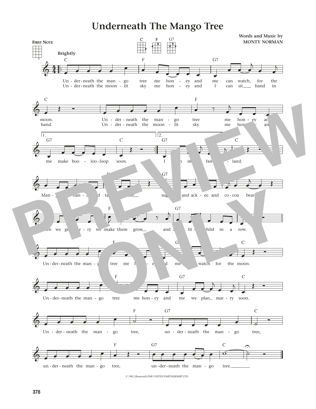 Download Monty Norman Underneath The Mango Tree (from The Daily Ukulele) (arr. Jim Beloff) Sheet Music and learn how to play Ukulele PDF digital score in minutes