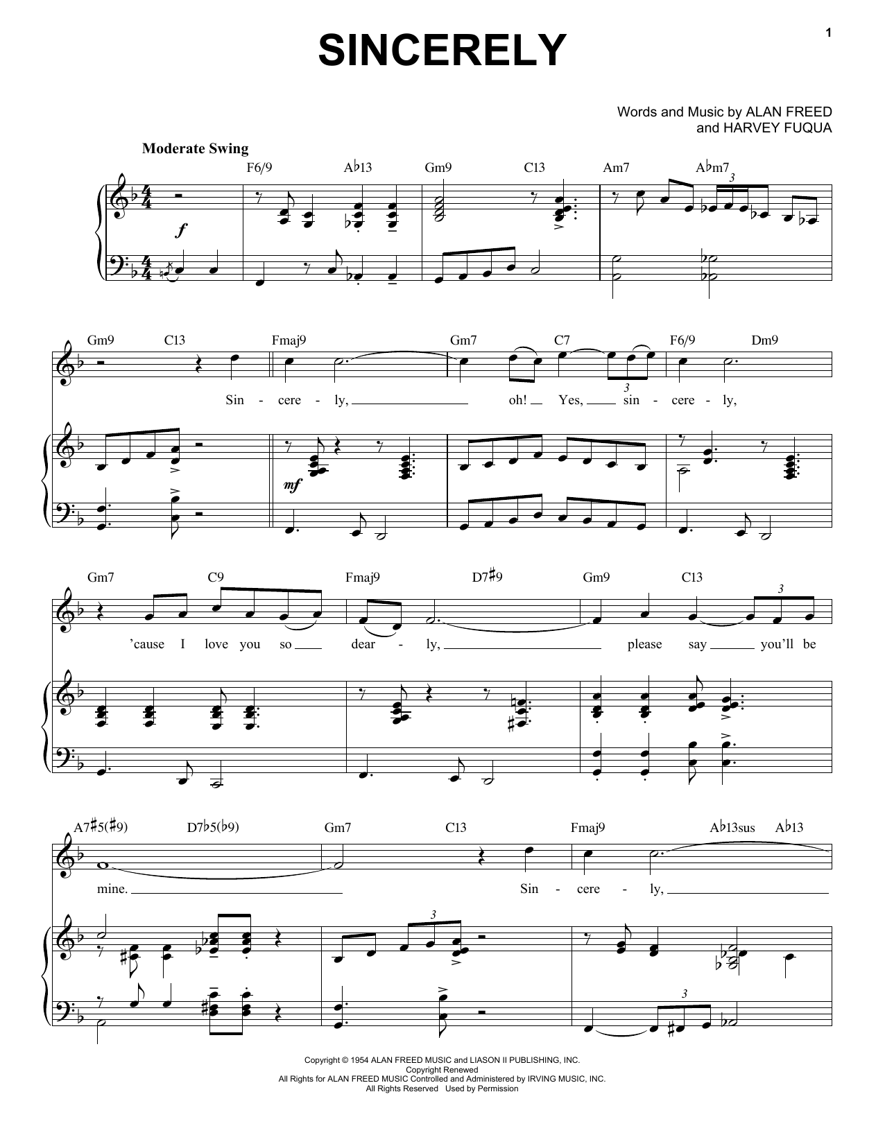 Download Moonglows Sincerely [Jazz version] (arr. Brent Edstrom) Sheet Music and learn how to play Piano & Vocal PDF digital score in minutes