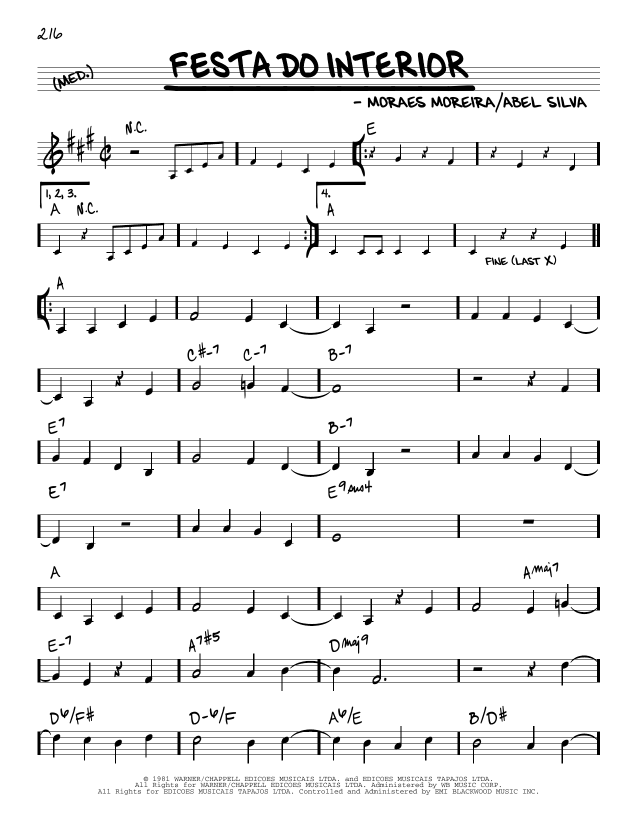 Download Moraes Moreira Festa Do Interior Sheet Music and learn how to play Real Book – Melody & Chords PDF digital score in minutes