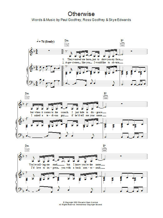 Download Morcheeba Otherwise Sheet Music and learn how to play Piano, Vocal & Guitar (Right-Hand Melody) PDF digital score in minutes