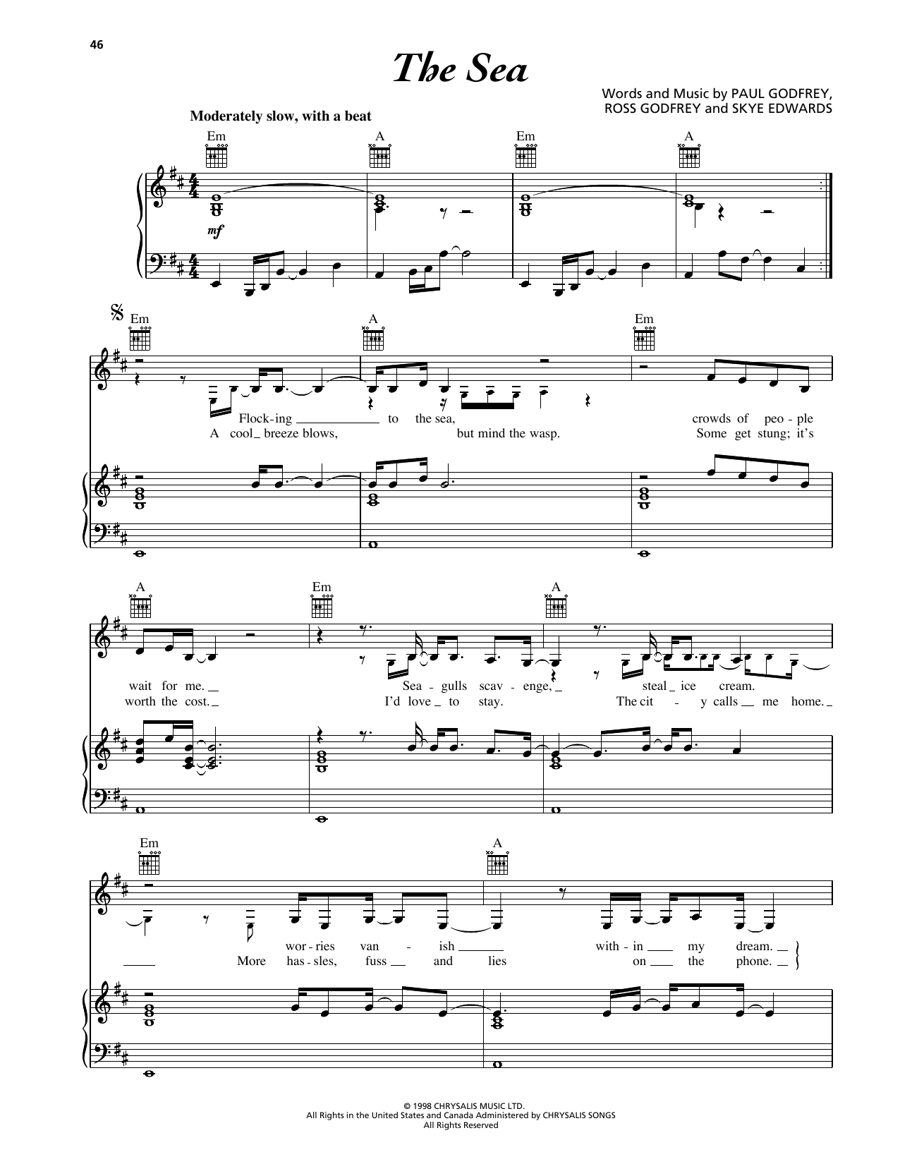 Download Morcheeba The Sea (MacDowell) Sheet Music and learn how to play Piano, Vocal & Guitar Chords (Right-Hand Melody) PDF digital score in minutes