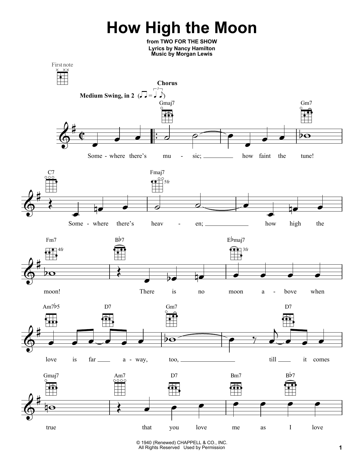 Download Morgan Lewis How High The Moon Sheet Music and learn how to play Ukulele PDF digital score in minutes