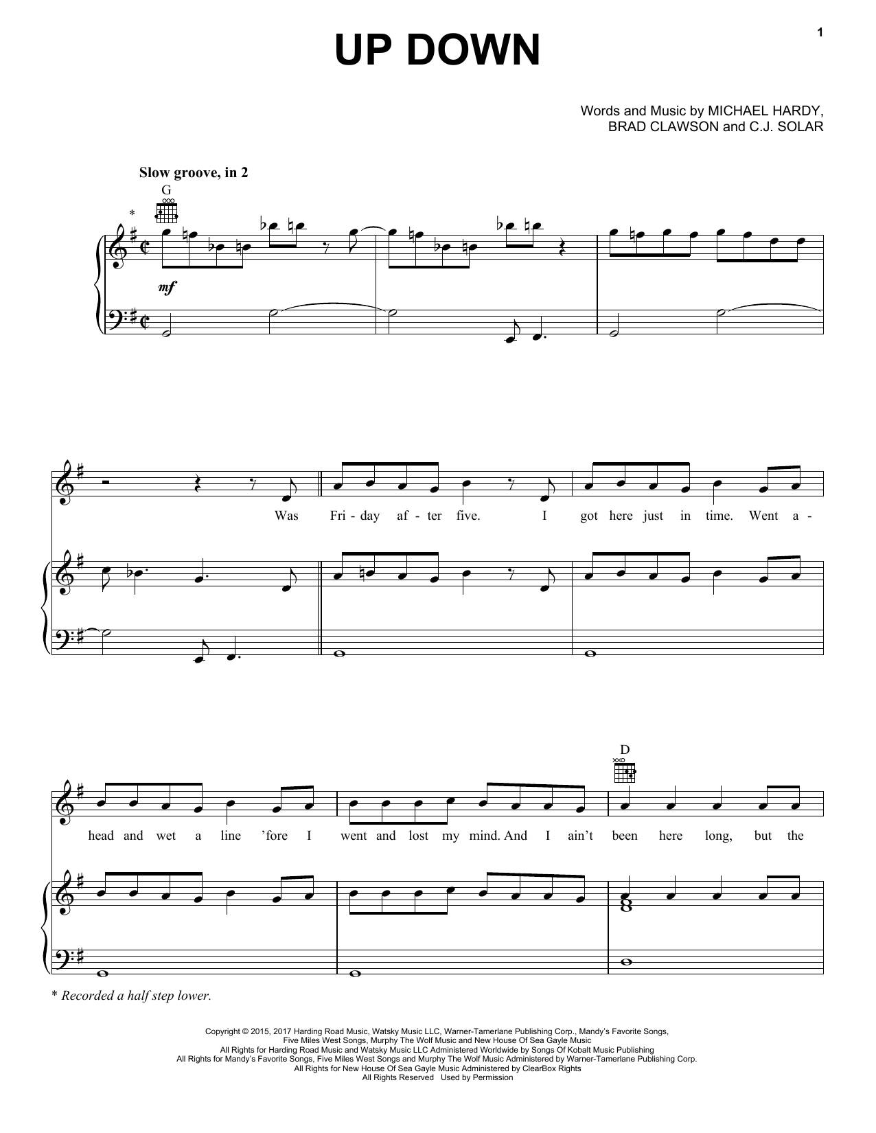 Download Morgan Wallen Up Down (feat. Florida Georgia Line) Sheet Music and learn how to play Piano, Vocal & Guitar (Right-Hand Melody) PDF digital score in minutes