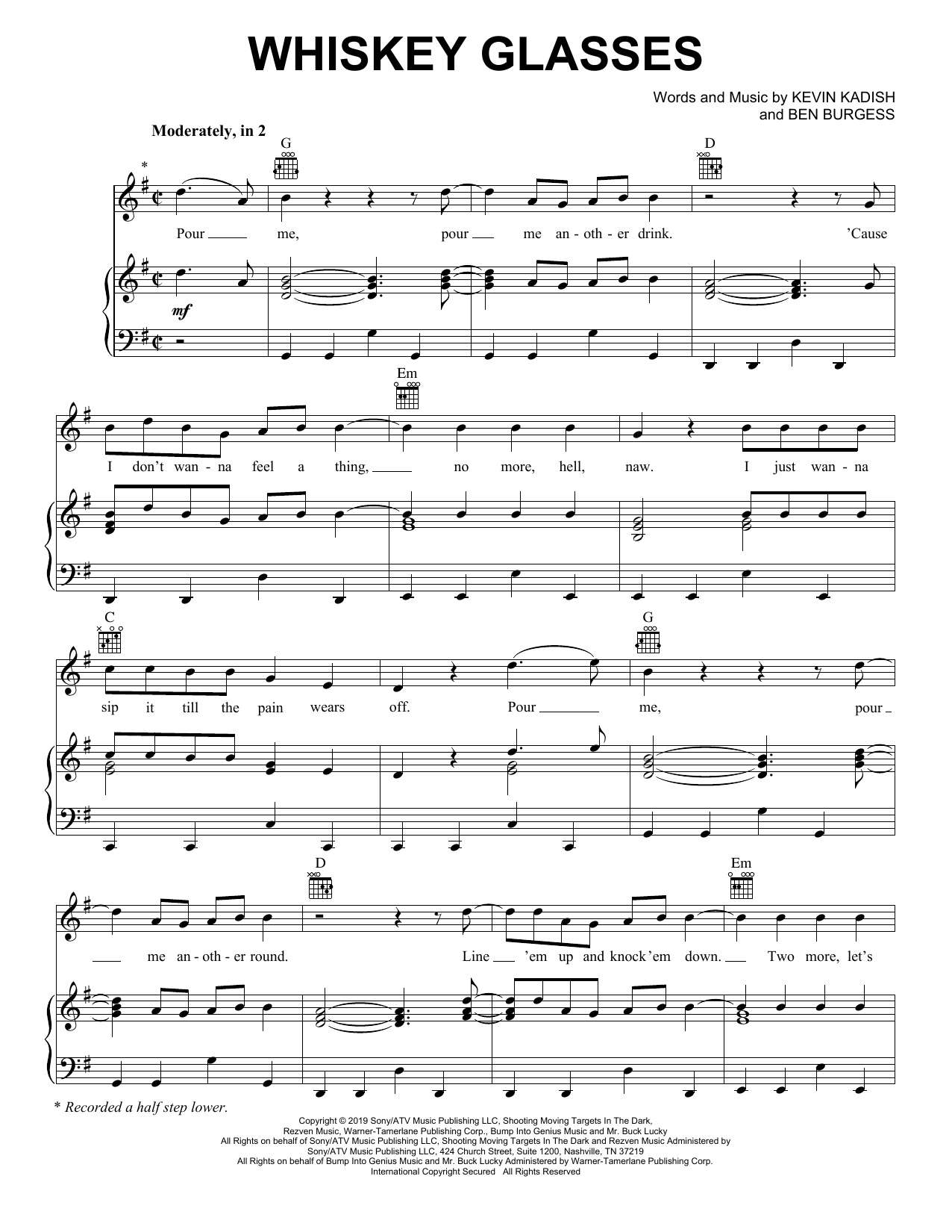 Download Morgan Wallen Whiskey Glasses Sheet Music and learn how to play Easy Guitar Tab PDF digital score in minutes