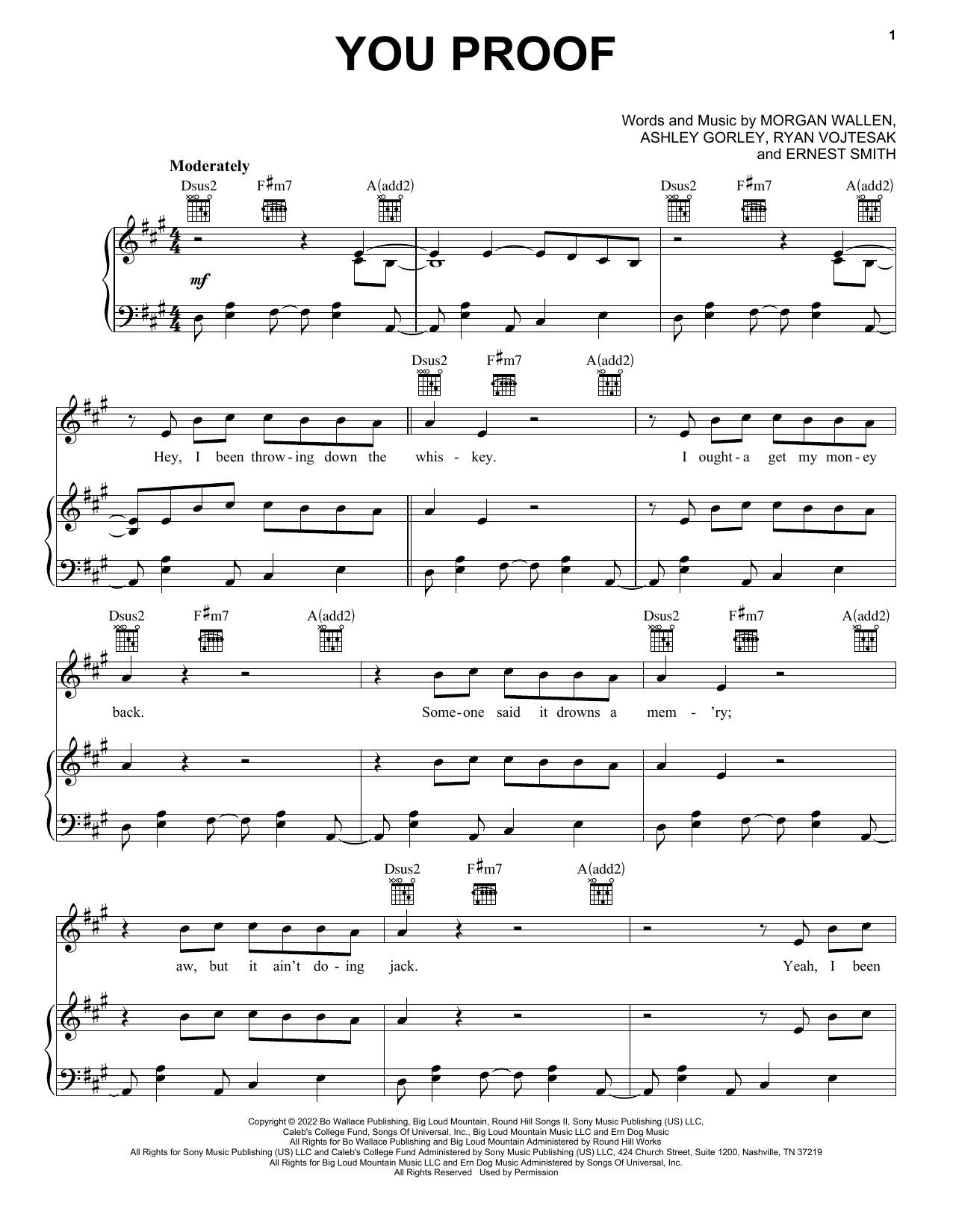 Download Morgan Wallen You Proof Sheet Music and learn how to play Piano, Vocal & Guitar Chords (Right-Hand Melody) PDF digital score in minutes
