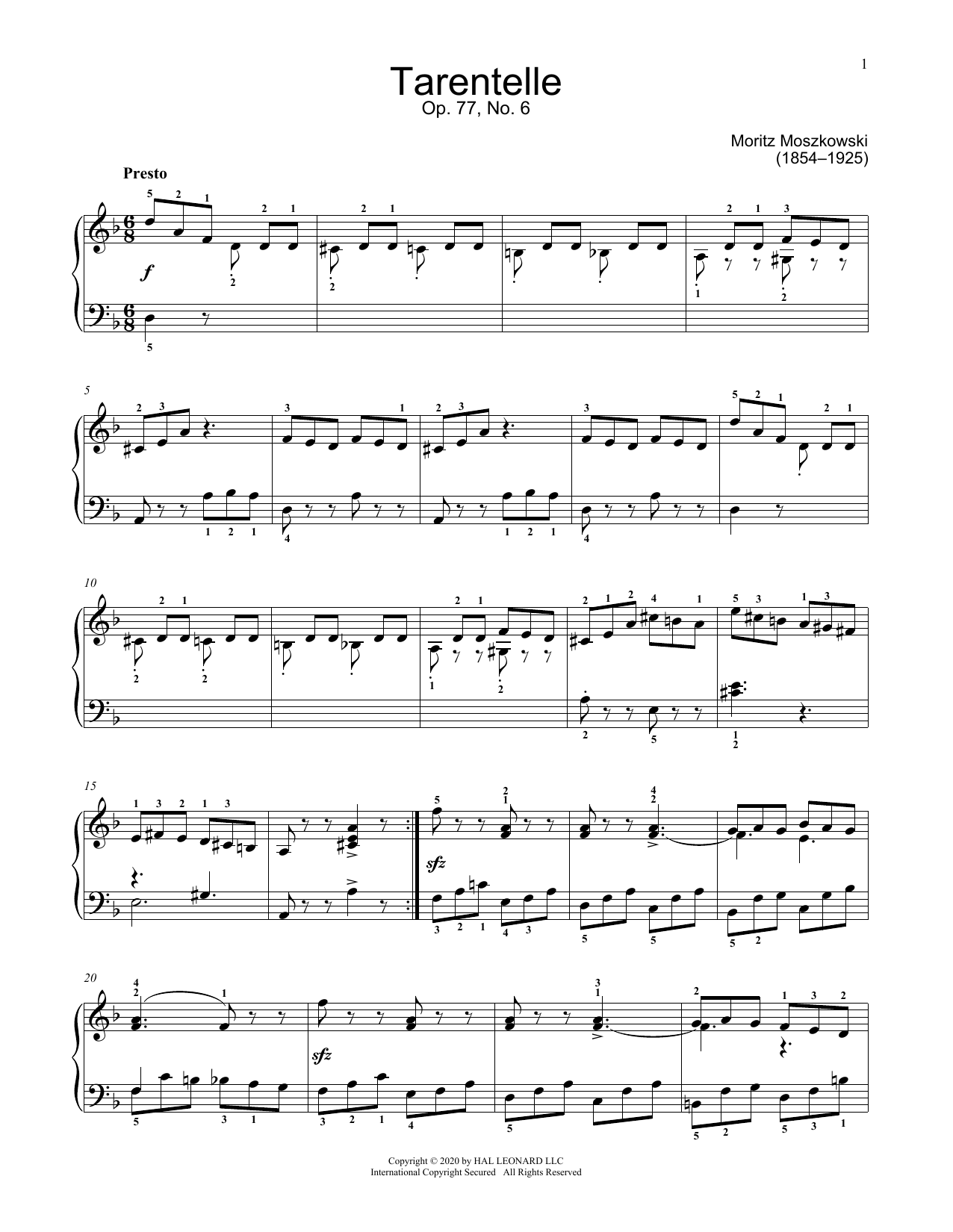 Download Moritz Moszkowski Tarantella, Op. 77, No. 6 Sheet Music and learn how to play Educational Piano PDF digital score in minutes