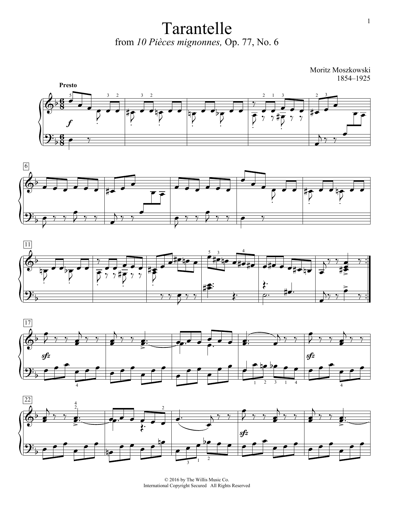 Download Moritz Moszkowski Tarantelle Sheet Music and learn how to play Educational Piano PDF digital score in minutes