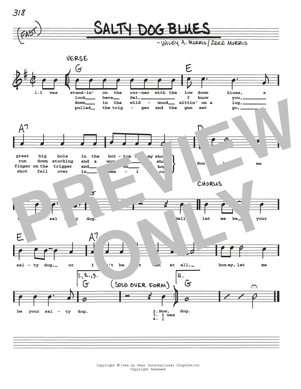 Download Morris Brothers Salty Dog Blues Sheet Music and learn how to play Real Book – Melody, Lyrics & Chords PDF digital score in minutes