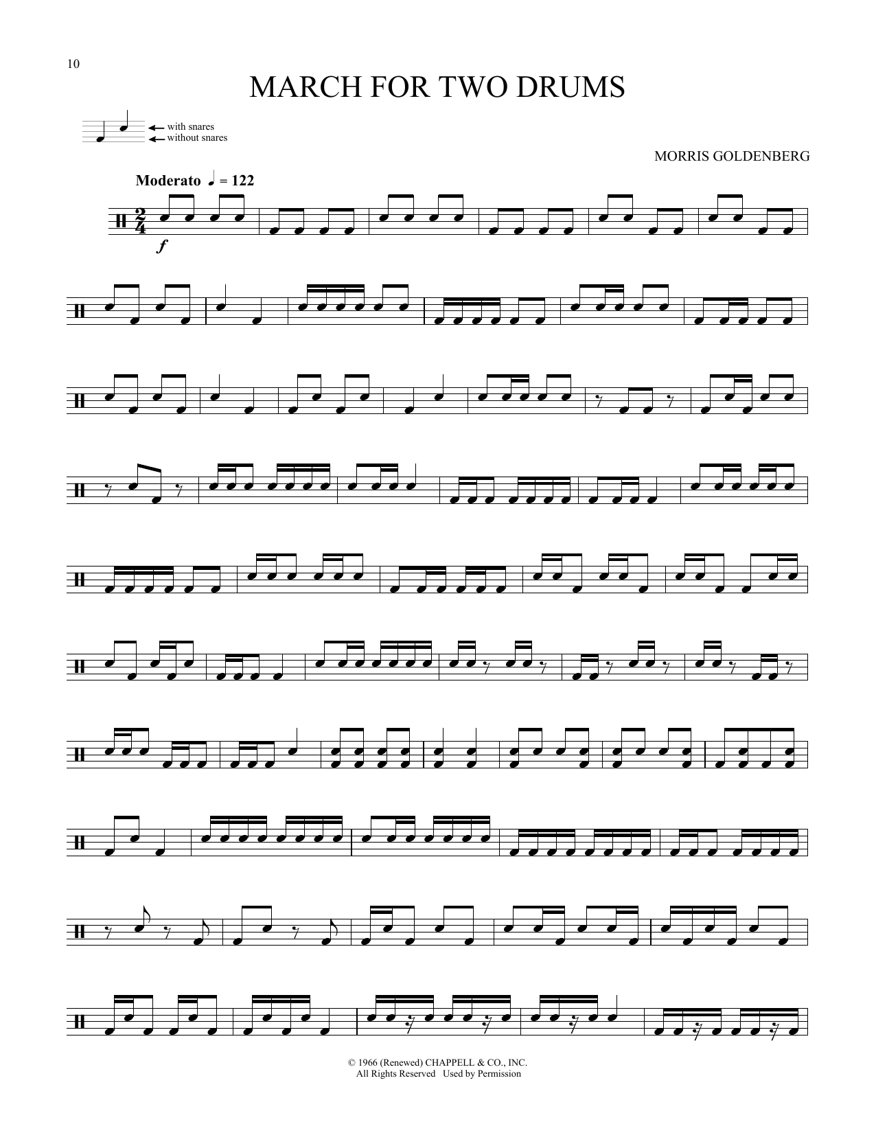 Download Morris Goldenberg March For Two Drums Sheet Music and learn how to play Snare Drum Solo PDF digital score in minutes
