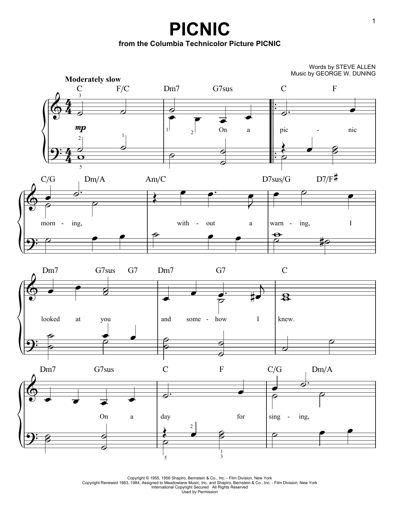 Download Morris Stoloff Picnic Sheet Music and learn how to play Piano PDF digital score in minutes