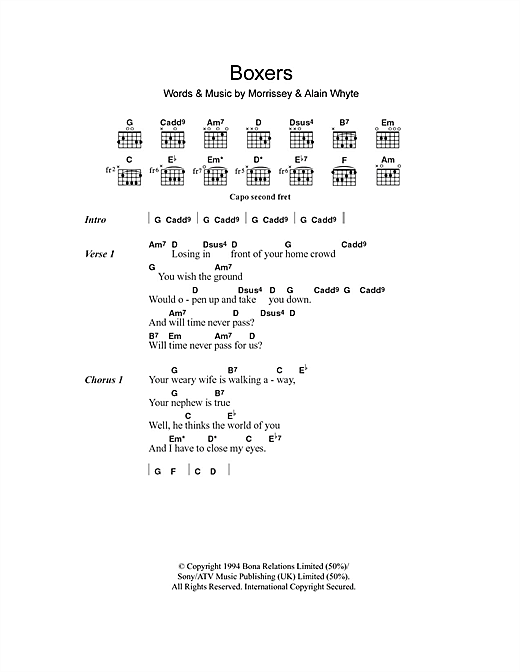 Download Morrissey Boxers Sheet Music and learn how to play Lyrics & Chords PDF digital score in minutes