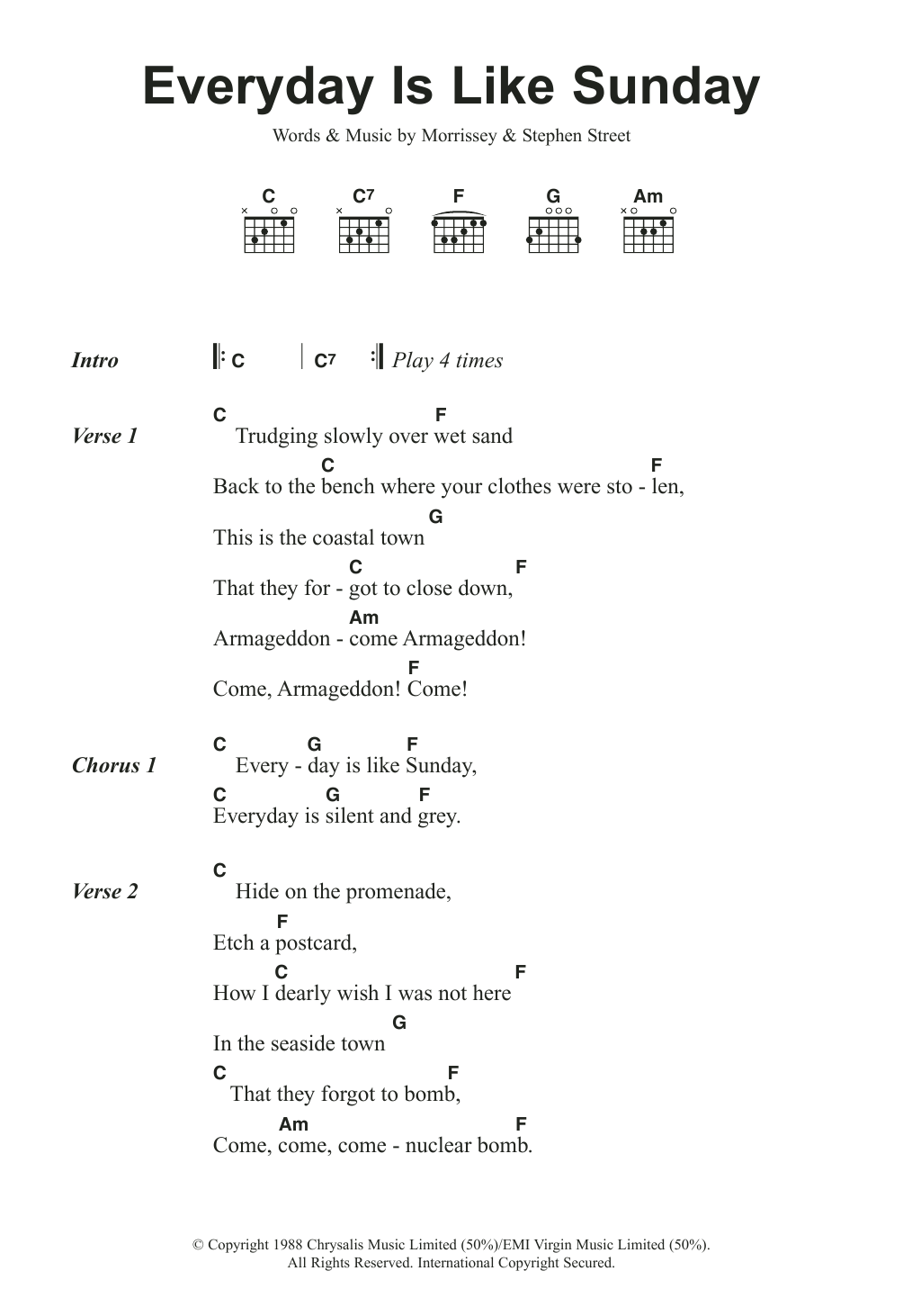 Download Morrissey Everyday Is Like Sunday Sheet Music and learn how to play Lyrics & Chords PDF digital score in minutes