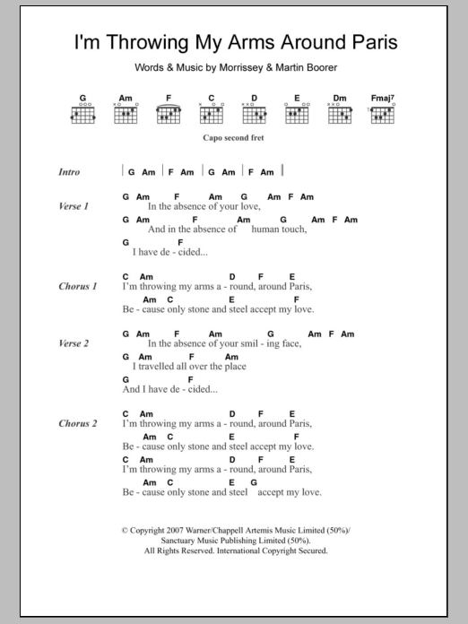 Download Morrissey I'm Throwing My Arms Around Paris Sheet Music and learn how to play Lyrics & Chords PDF digital score in minutes