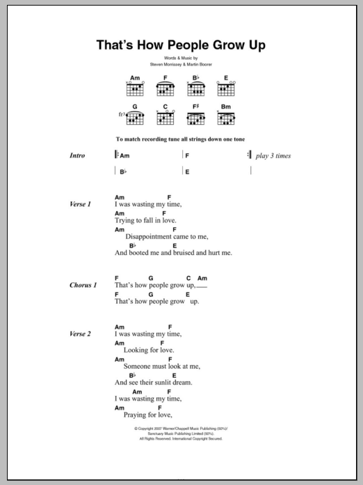 Download Morrissey That's How People Grow Up Sheet Music and learn how to play Lyrics & Chords PDF digital score in minutes