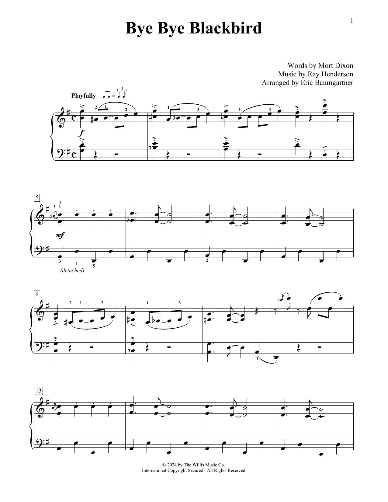 Download Mort Dixon Bye Bye Blackbird (arr. Eric Baumgartner) Sheet Music and learn how to play Educational Piano PDF digital score in minutes