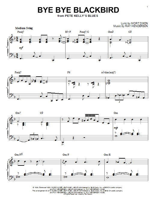 Download Mort Dixon Bye Bye Blackbird Sheet Music and learn how to play Piano PDF digital score in minutes