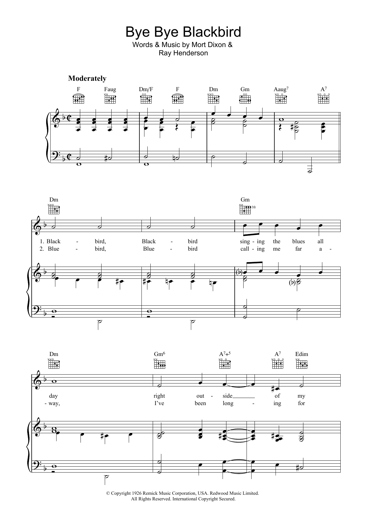 Download Ray Henderson Bye Bye Blackbird Sheet Music and learn how to play SATB PDF digital score in minutes
