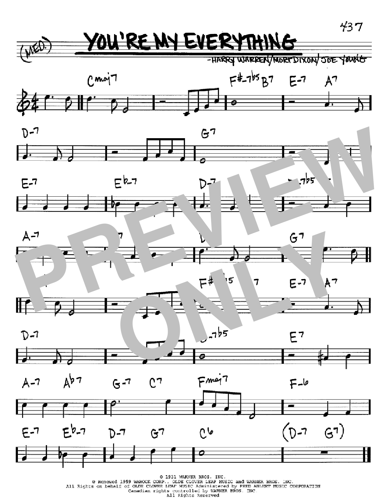 Download Mort Dixon You're My Everything Sheet Music and learn how to play Real Book – Melody, Lyrics & Chords PDF digital score in minutes