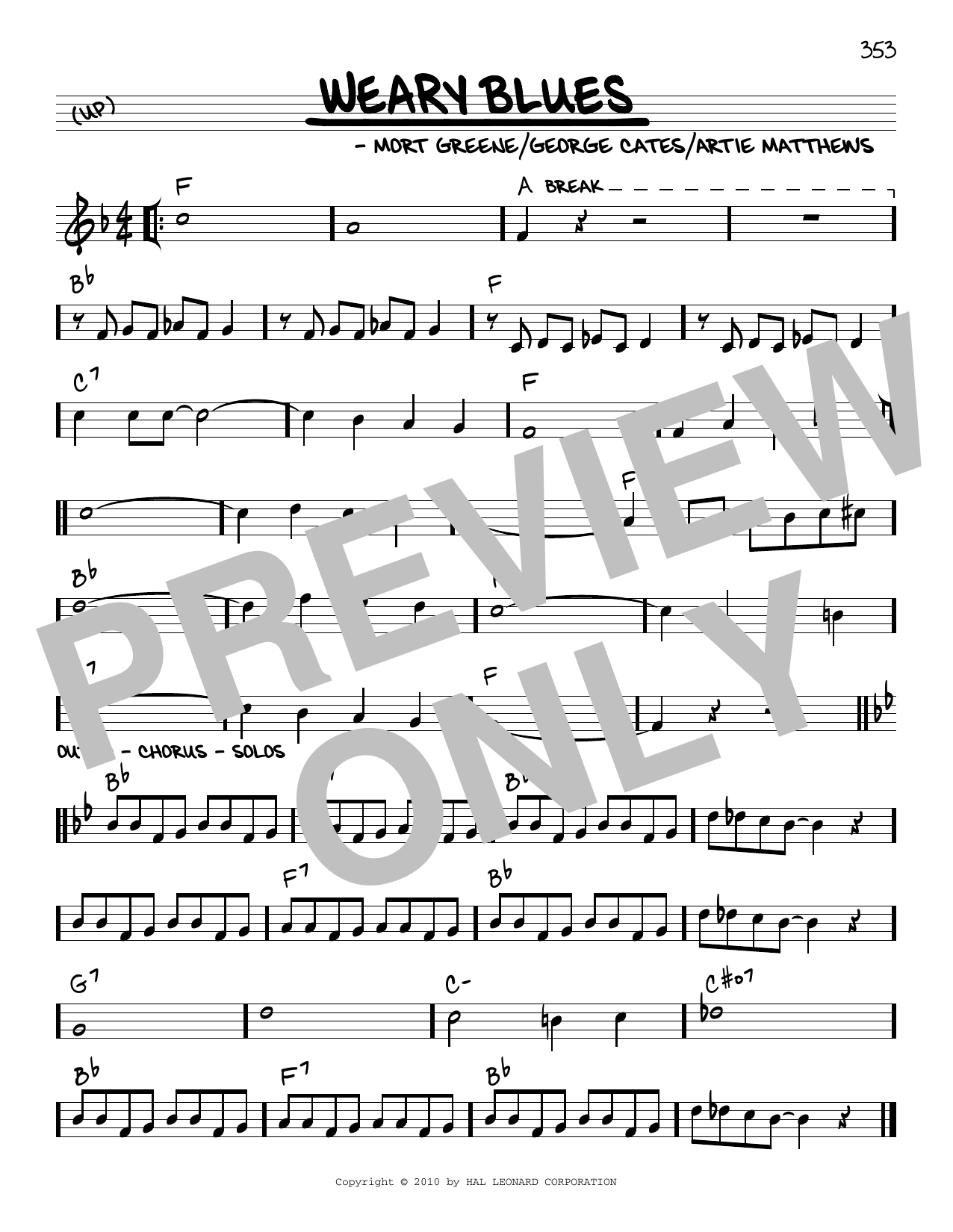 Download Mort Greene Weary Blues (arr. Robert Rawlins) Sheet Music and learn how to play Real Book – Melody, Lyrics & Chords PDF digital score in minutes