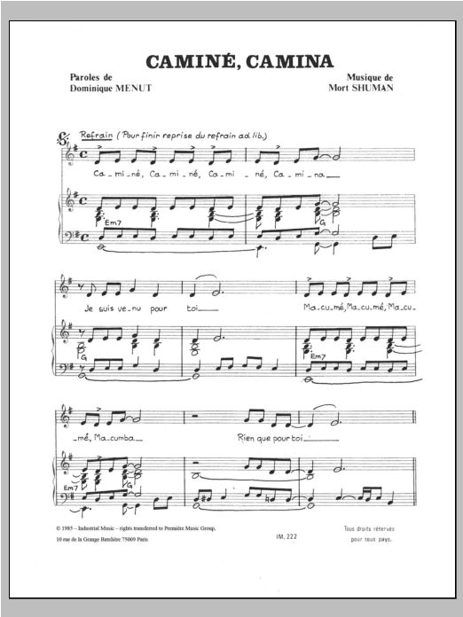 Download Mort Shuman Camine Camina Sheet Music and learn how to play Piano & Vocal PDF digital score in minutes