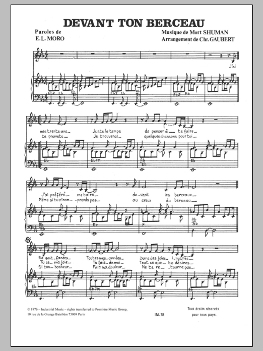 Download Mort Shuman Devant Ton Berceau Sheet Music and learn how to play Piano & Vocal PDF digital score in minutes