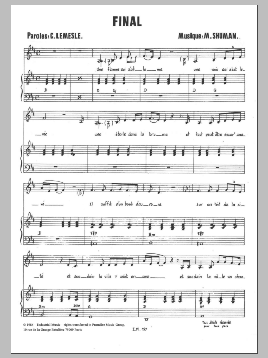 Download Mort Shuman Final Sheet Music and learn how to play Piano & Vocal PDF digital score in minutes