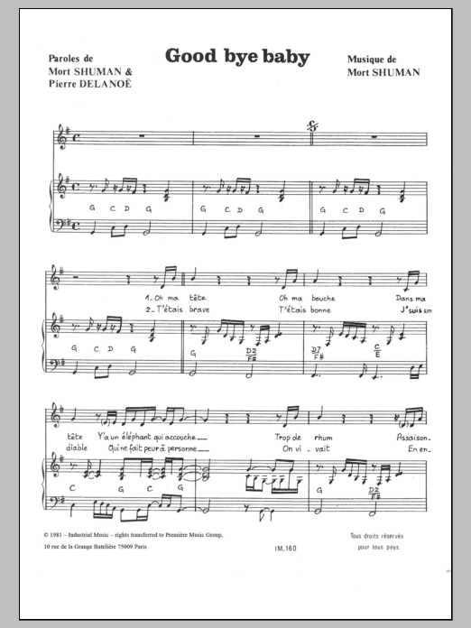 Download Mort Shuman Good Bye Baby Sheet Music and learn how to play Piano & Vocal PDF digital score in minutes