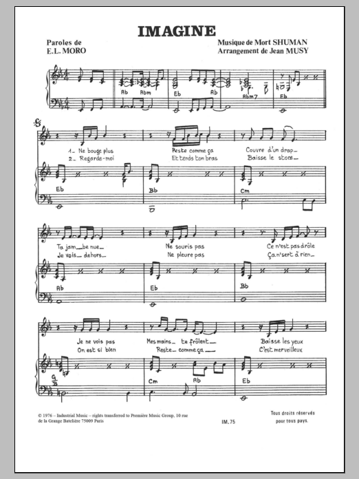 Download Mort Shuman Imagine Sheet Music and learn how to play Piano & Vocal PDF digital score in minutes