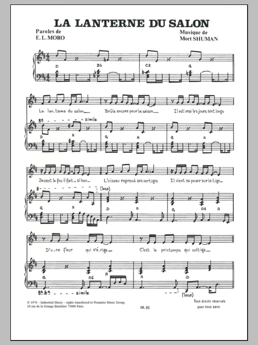 Download Mort Shuman La Lanterne Du Salon Sheet Music and learn how to play Piano & Vocal PDF digital score in minutes