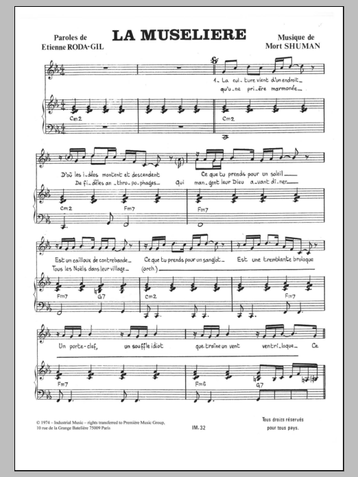 Download Mort Shuman La Muselière Sheet Music and learn how to play Piano & Vocal PDF digital score in minutes