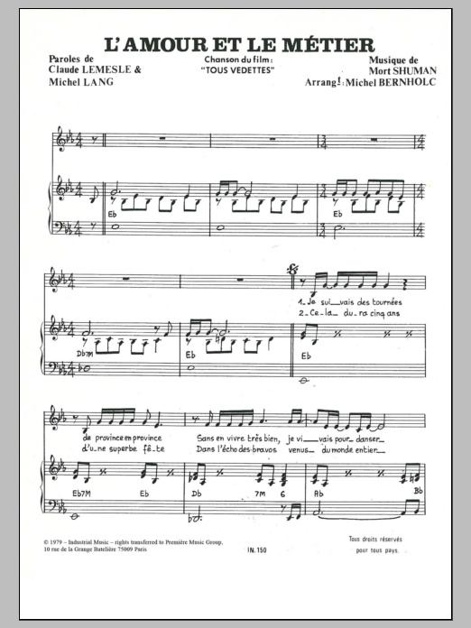 Download Mort Shuman L'Amour Et Le Metier Sheet Music and learn how to play Piano & Vocal PDF digital score in minutes