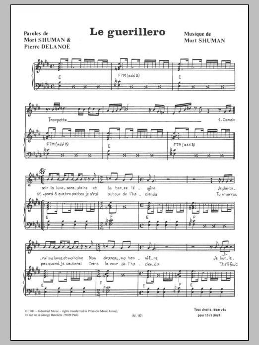 Download Mort Shuman Le Guerillero Sheet Music and learn how to play Piano & Vocal PDF digital score in minutes