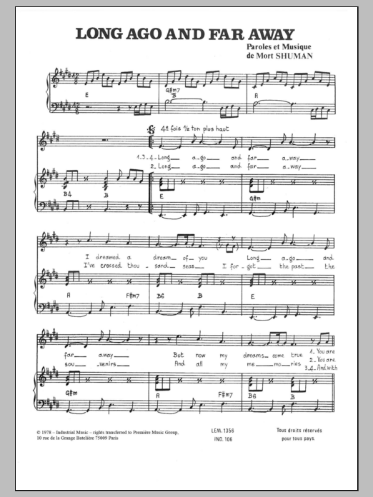 Download Mort Shuman Long Ago And Far Away Sheet Music and learn how to play Piano & Vocal PDF digital score in minutes