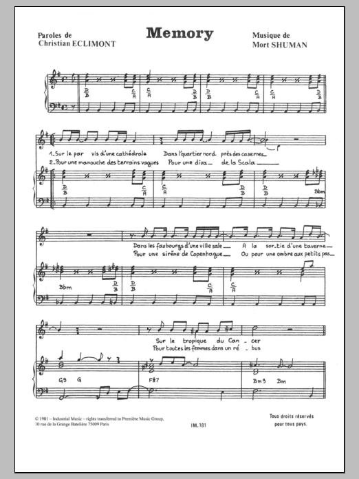 Download Mort Shuman Memory Sheet Music and learn how to play Piano & Vocal PDF digital score in minutes