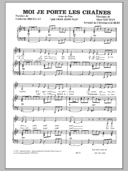 Download Mort Shuman Moi Je Porte Les Chaînes Sheet Music and learn how to play Piano & Vocal PDF digital score in minutes