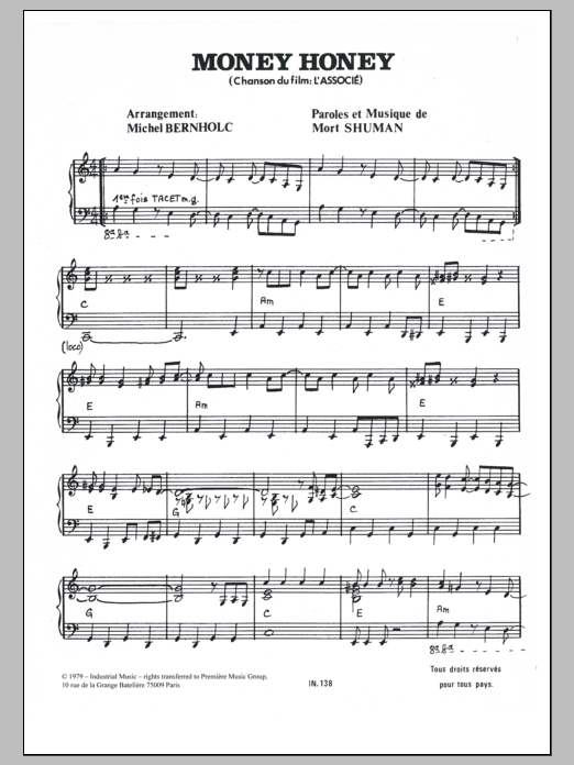 Download Mort Shuman Money Honey Sheet Music and learn how to play Piano & Vocal PDF digital score in minutes